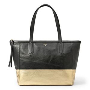 Fossil Leather Shopper Tote in gold/black